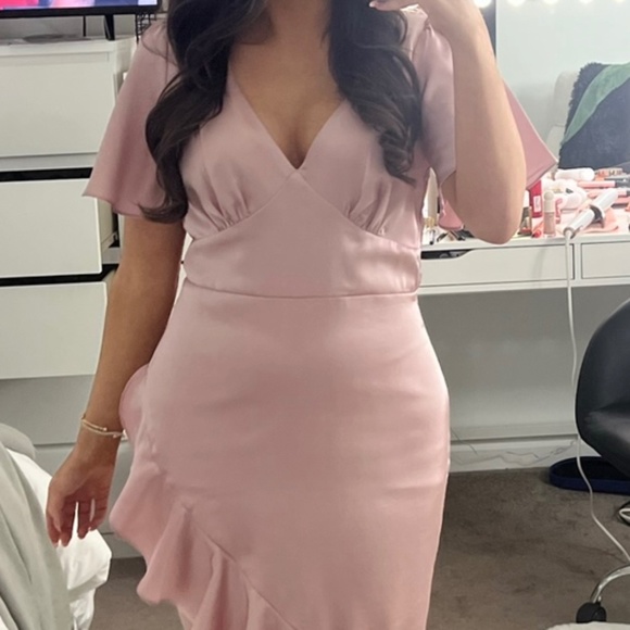 Lulus Eternal Bond Blush Satin Ruffled Flutter Sleeve Maxi Dress - Picture 3 of 3